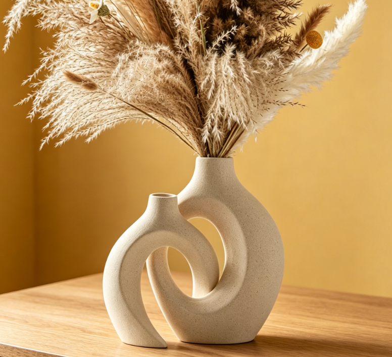 Hollow Ceramic Vase Set (2 pieces) – Nordic Bohemian Style – Off-white – 16cm wide x 21.3cm high – Home Decor - Image 2